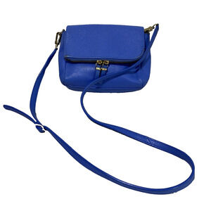 Talbots Blue Leather Crossbody Shoulder Bag Small Casual Purse Zip Flap Preppy